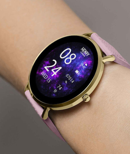 Henry London Smart Stainless Steel 43mm Smartwatch with Heart Rate Monitor (Gold & Blush Silicone) view 8