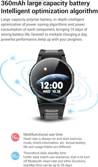 Senbono S20 Smartwatch with Heart Rate Monitor (Black) view 3