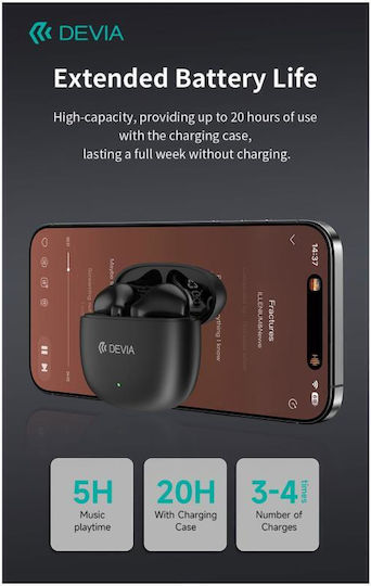 Devia EM404 Lite1 Earbud Bluetooth Handsfree Earphones with Charging Case Black view 4