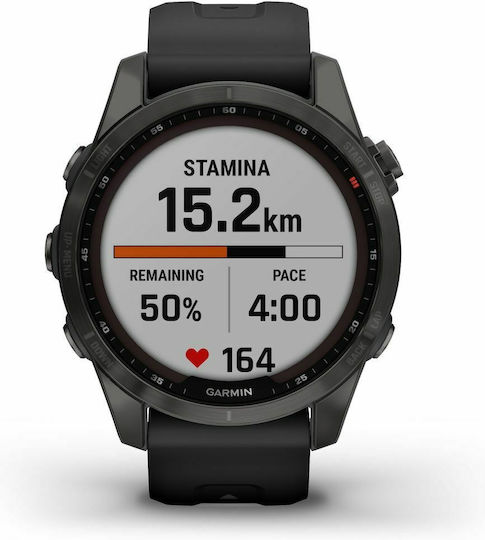 Garmin Fenix 7S Sapphire Solar Titanium 42mm Waterproof Smartwatch with Heart Rate Monitor (Carbon Grey DLC Titanium with Black Band) view 6