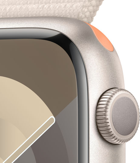 Apple Watch Series 9 Aluminium 45mm Waterproof with Heart Rate Monitor (Starlight with Starlight Sport Loop) view 3