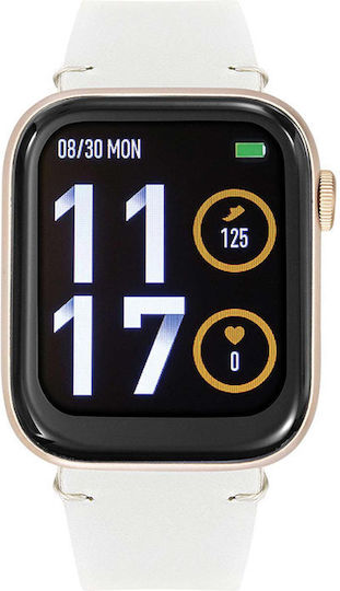 Tekday Smartwatch with Heart Rate Monitor (White Leather Strap)