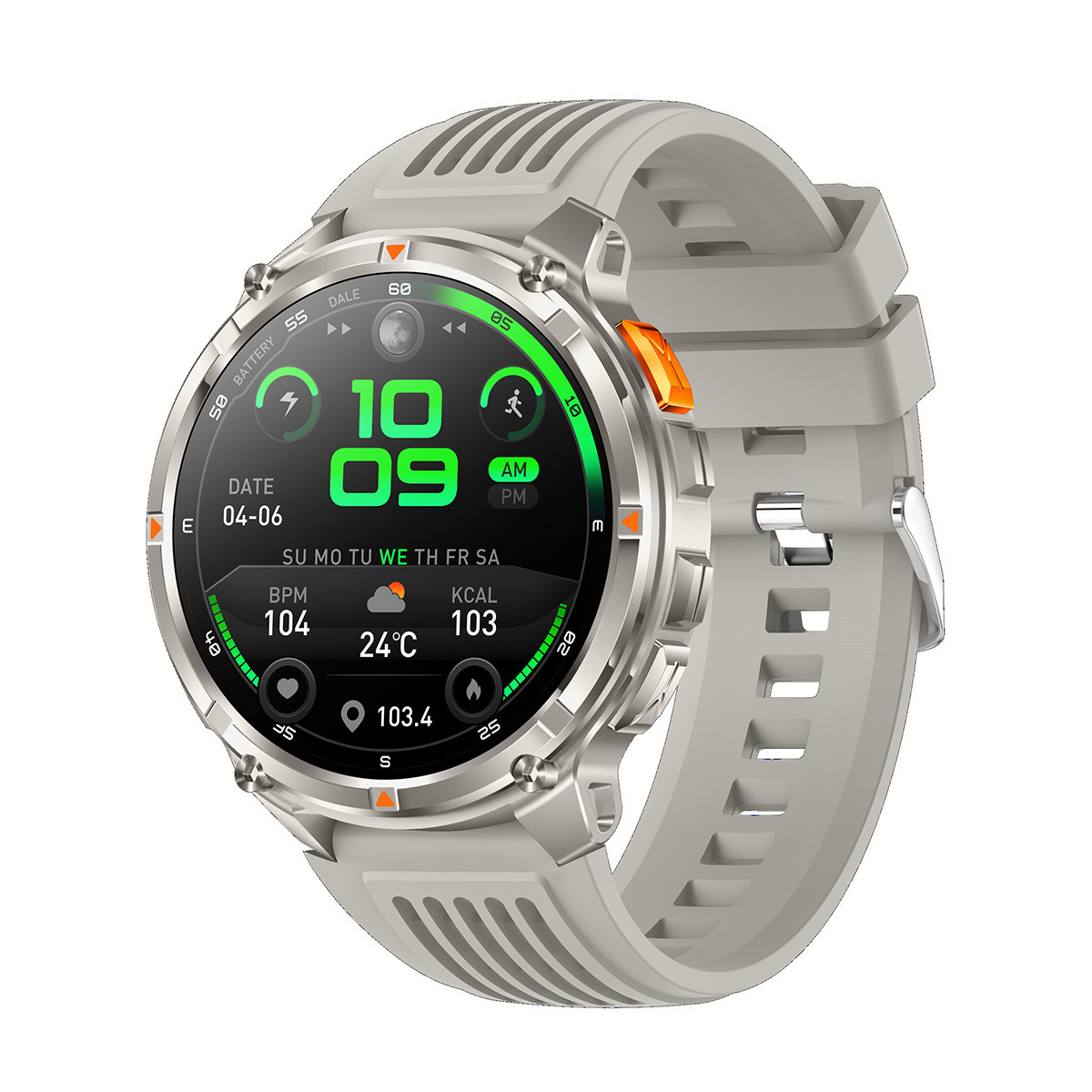 52mm Waterproof Smartwatch With Heart Rate Monitor Silver