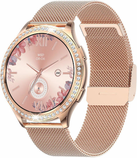 Ak53 Ip67 Bt5.2 1.32inch Smart Watch Support Voice Call Health Monitoring Style:steel Mesh Strap Gold view 1