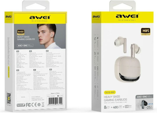 Awei TA19 In-ear Bluetooth Handsfree Headphones with Charging Case Beige vista 3