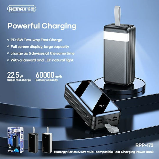 Remax RPP-173 Power Bank 60000mAh 22.5W with 4 USB-A Ports and USB-C Port Black view 3