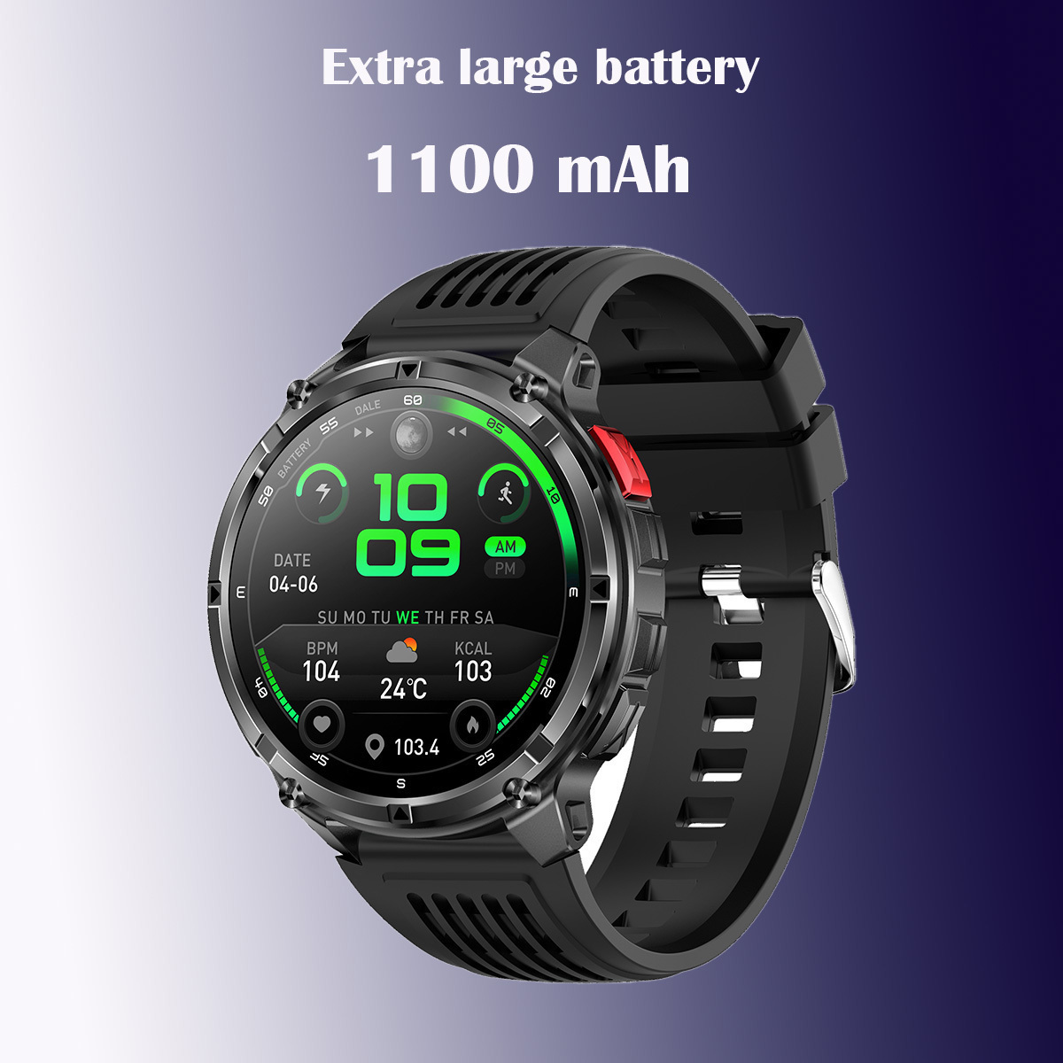 Aluminum 52mm Smartwatch with Pedometer Heart Rate Oximeter Sleep Monitoring Blood Pressure Meter Microphone Case Size Black view 6