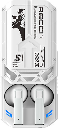 Recci Razor Earbud Bluetooth Handsfree Earphones with Charging Case White view 1