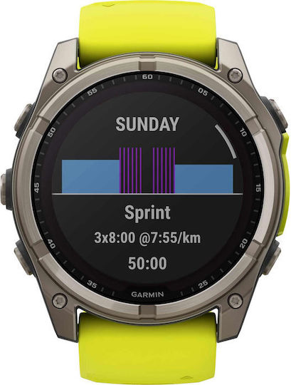 Garmin Fenix 8 Solar Titanium 51mm Waterproof Smartwatch with Heart Rate Monitor (Sapphire, Titanium With Amp Yellow/Graphite Silicone Band) vue 8