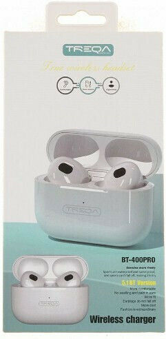 Treqa BT-400Pro Earbud Bluetooth Handsfree Earphones with Charging Case White view 2