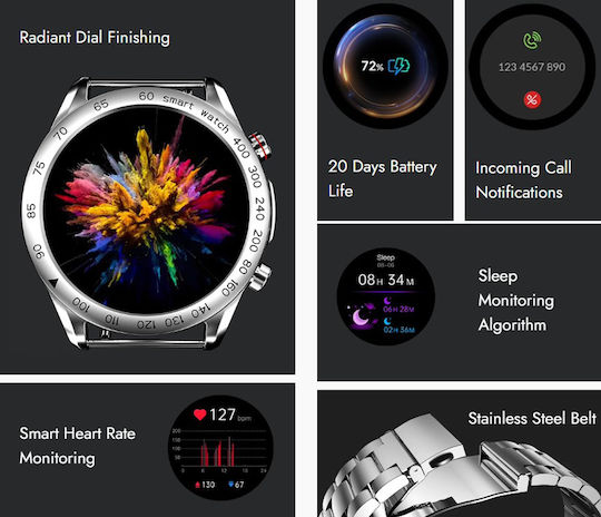 HiFuture FutureGo Pro Stainless Steel 46mm Waterproof Smartwatch with Heart Rate Monitor (Black) view 5