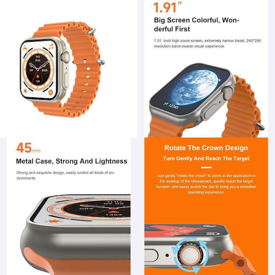 S8 Ultra Max Smartwatch with Heart Rate Monitor (Orange) view 2