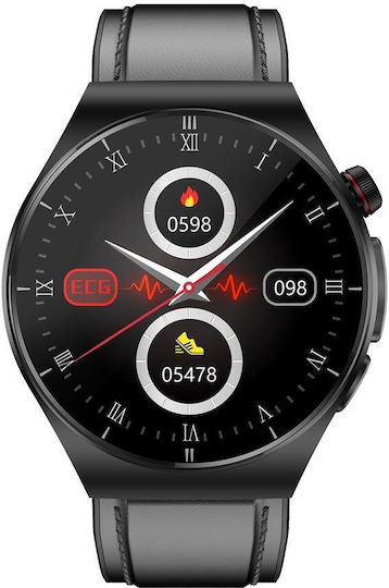 Et340 1.46 Inch Color Screen Smart Leather Strap Watch Support Blood Oxygen Blood Glucose Uric Acid Measurement Blood Lipid Monitoring Black view 2