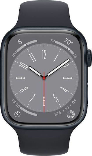 Apple Watch Series 8 Aluminium 45mm Waterproof with Heart Rate Monitor (Midnight with Midnight Sport Band) view 1