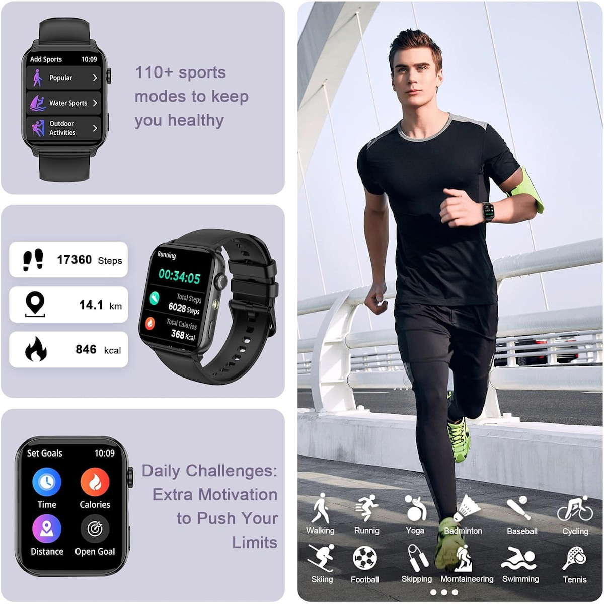 IOWODO R30 Pro Smartwatch with Heart Rate Monitor (Black) view 3
