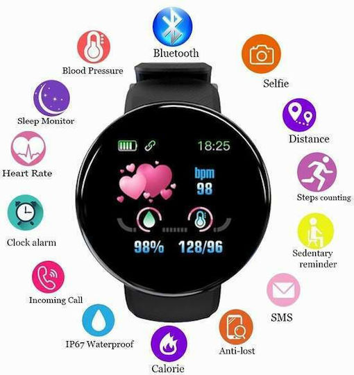 D18 Smartwatch with Heart Rate Monitor (Black) view 4