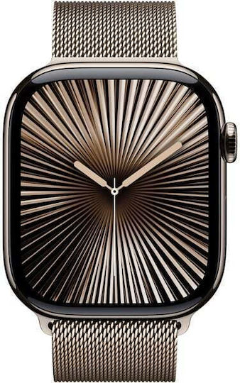 Apple Watch Series 10 Cellular Titanium 46mm Waterproof with eSIM and Heart Rate Monitor (Gold - Milanese Loop Natural M/L) view 2