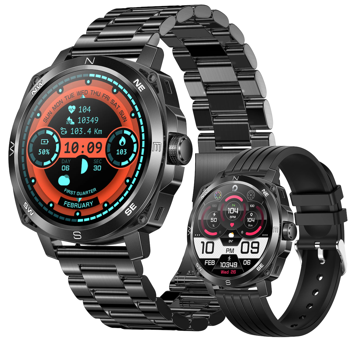 Aluminium Smartwatch with Heart Rate Monitor (Black)