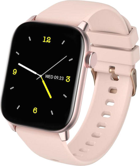 Ikeo+ Smartwatch Fitness Bracelet From Idealstore Metal Alloy Multisport Functions Blood Pressure Monitoring Oxygen Monitoring App Notifications Sleep Monitor Pedometer Ip68 Water Resistant Pink Color view 1