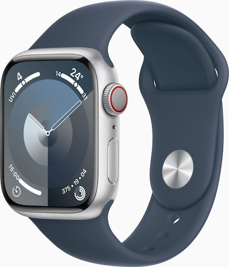 Apple Watch Series 9 Cellular Stainless Steel 45mm Waterproof with eSIM and Heart Rate Monitor (Silver with Storm Blue Sport Band (S/M)) view 2