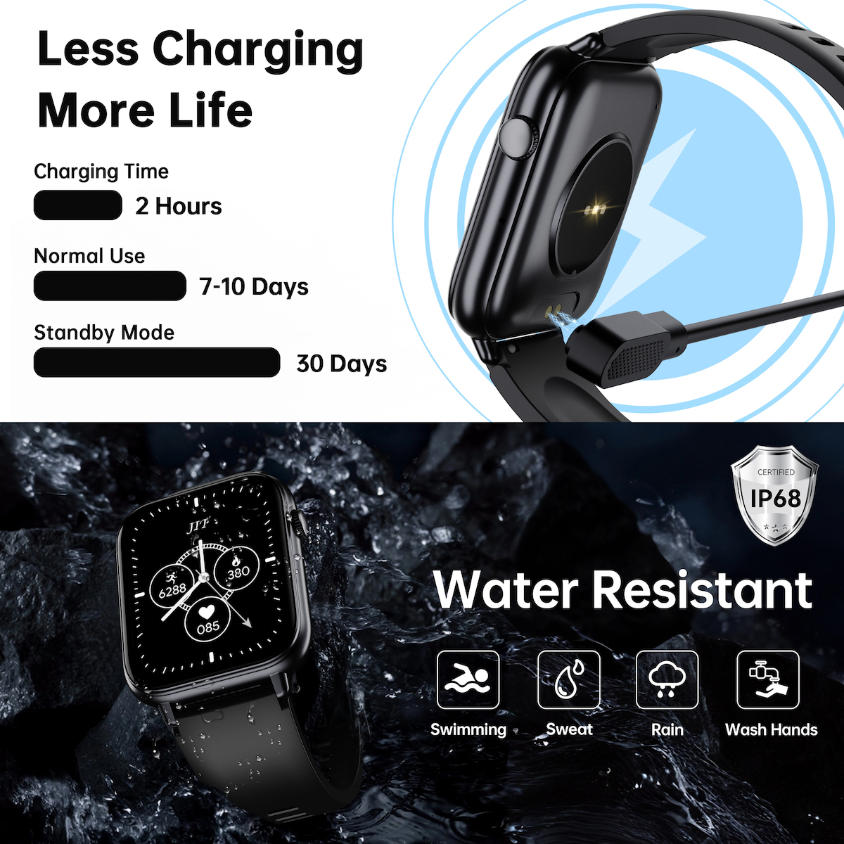 Oukitel V3 Smartwatch with Heart Rate Monitor (Black) view 6