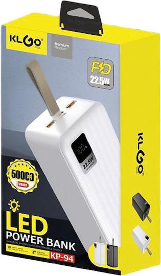 KLGO KP-94 Power Bank 50000mAh 22.5W with 2 USB-A Ports White