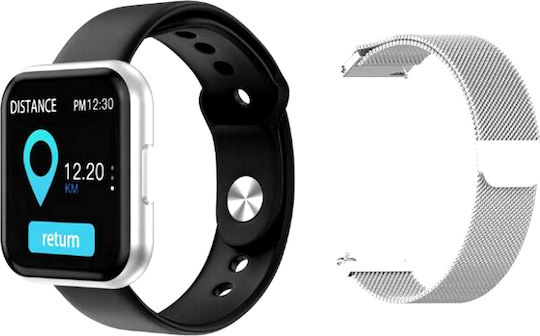Idealstore Titan 88 Smartwatch Fitness Bracelet Magnetic Metal Bracelet Heart Rate Monitoring Blood Pressure Bluetooth Call Notifications Facebook Sms Water Resistant Ip 67 1.30 Screen + Silicone Bracelet Silver view 1