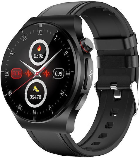 Et340 1.46 Inch Color Screen Smart Leather Strap Watch Support Blood Oxygen Blood Glucose Uric Acid Measurement Blood Lipid Monitoring Black view 1