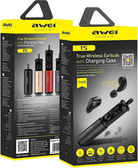 Awei T5 In-ear Bluetooth Handsfree Earphones with Sweat Resistance and Charging Case Black Ansicht 2