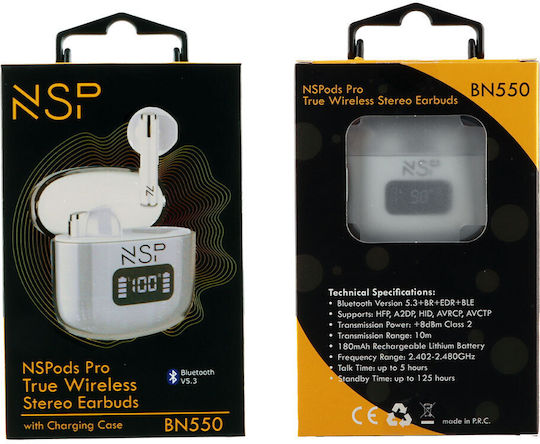 NSP BN550 Earbud Bluetooth Handsfree Earphones with Sweat Resistance and Charging Case White Ansicht 7