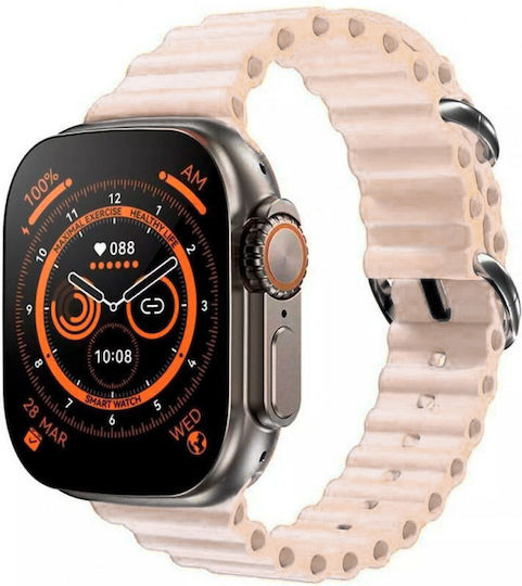 NO.1 DT8 Ultra+ Smartwatch with Heart Rate Monitor (Silver with Beige Strap) view 1