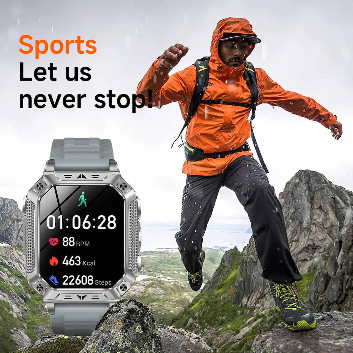 Microwear AK86 Smartwatch with Heart Rate Monitor Black Steel view 3