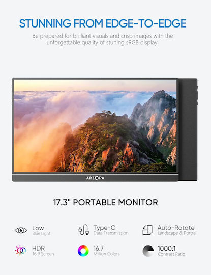 Arzopa A1M IPS HDR Portable Monitor 17.3" FHD 1920x1080 view 4