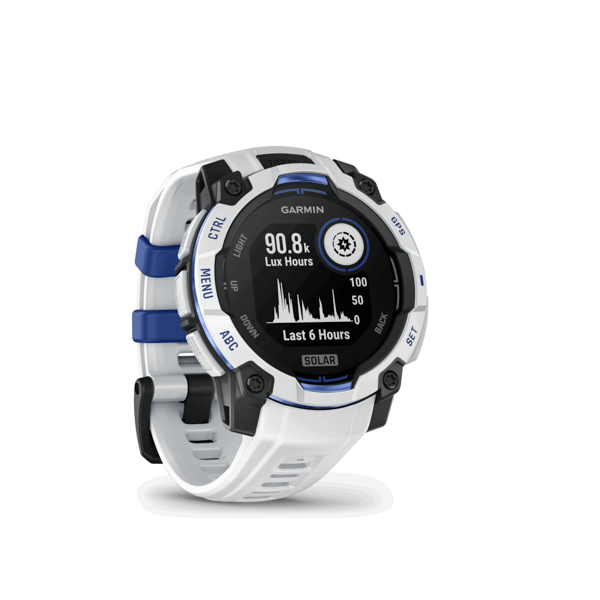 Garmin Instinct 3 Solar Aluminium 45mm Waterproof Smartwatch with Heart Rate Monitor (Whitestone and Blue Limited Edition) view 7