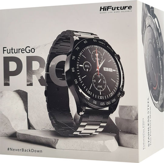 HiFuture FutureGo Pro Stainless Steel 46mm Waterproof Smartwatch with Heart Rate Monitor (Black) view 7