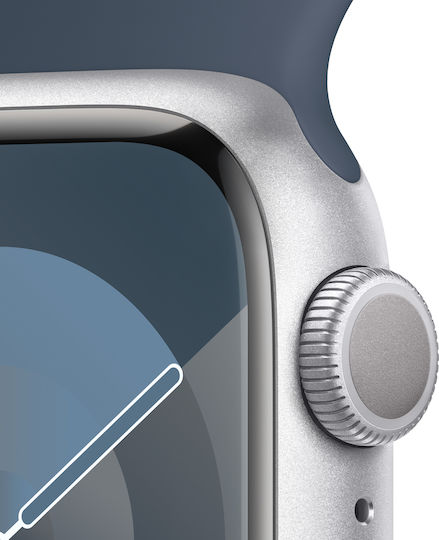 Apple Watch Series 9 Aluminium 41mm Waterproof with Heart Rate Monitor (Silver with Storm Blue Sport Band (S/M)) view 3