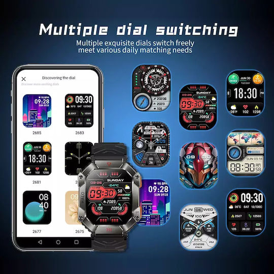 Men's Smart Watch Nubi Kr80 Ips Display Bluetooth Call 650 Mah Battery Pulse Calories Blood Pressure Remote Camera 100+ Sports Modes Orange Camouflage view 6