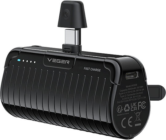 Veger Power Bank 5000mAh with USB-C Port Black view 1