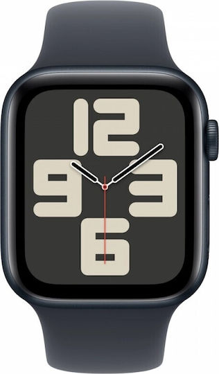 Apple Watch SE 2024 Cellular Aluminium 44mm Waterproof with eSIM and Heart Rate Monitor (Midnight with Midnight Sport Band (S/M)) view 2