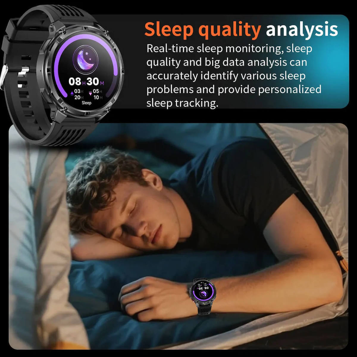 Microwear HT33 Smartwatch with Heart Rate Monitor (Black & Orange Silicone) view 2