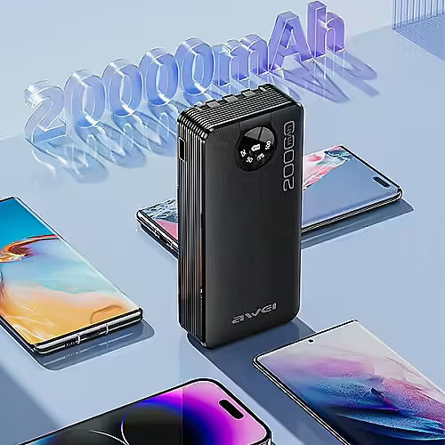 Awei P134K Power Bank 20000mAh with USB-A Port and USB-C Port Black view 2