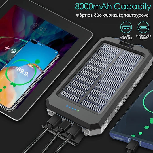 Solar Solar Power Bank 8000mAh with 2 USB-A Ports Black view 3