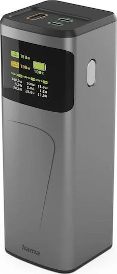 HAMA High Power 24000mAh 150W with USB-A Port and 2 USB-C Ports Quick Charge 3.0 Gray view 1