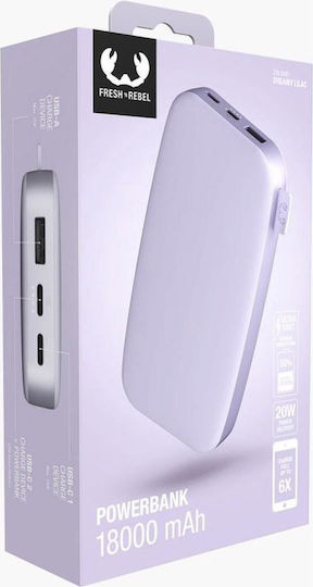 Fresh 'n Rebel Power Bank 18000mAh 20W with USB-A Port and 2 USB-C Ports Power Delivery Dreamy Lilac Ansicht 3