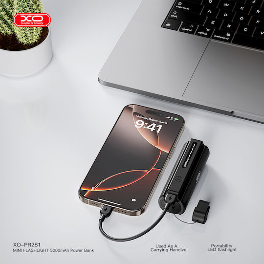 XO PR281 Power Bank 5000mAh 10.5W with USB-C Port Black view 3