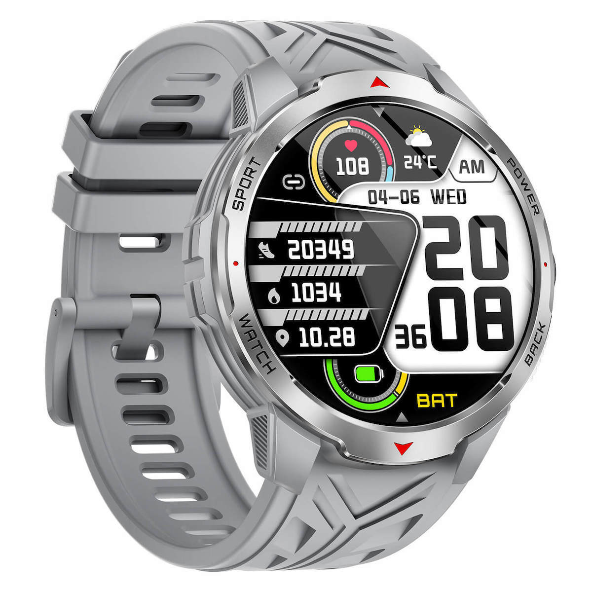 Microwear KT88 Smartwatch with Heart Rate Monitor (Grey Silicone) view 3