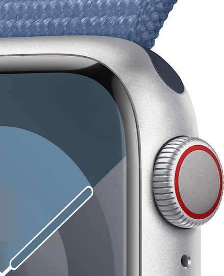 Apple Watch Series 9 Cellular Aluminium 41mm Waterproof with eSIM and Heart Rate Monitor (Silver with Winter Blue Sport Loop) view 3