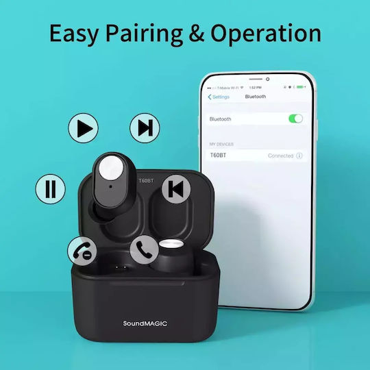 Soundmagic T60BT In-ear Bluetooth Handsfree Earphones with Charging Case Black view 8