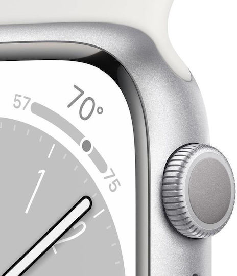 Apple Watch Series 8 Aluminium 45mm Waterproof with Heart Rate Monitor (Silver with White Sport Band) view 3