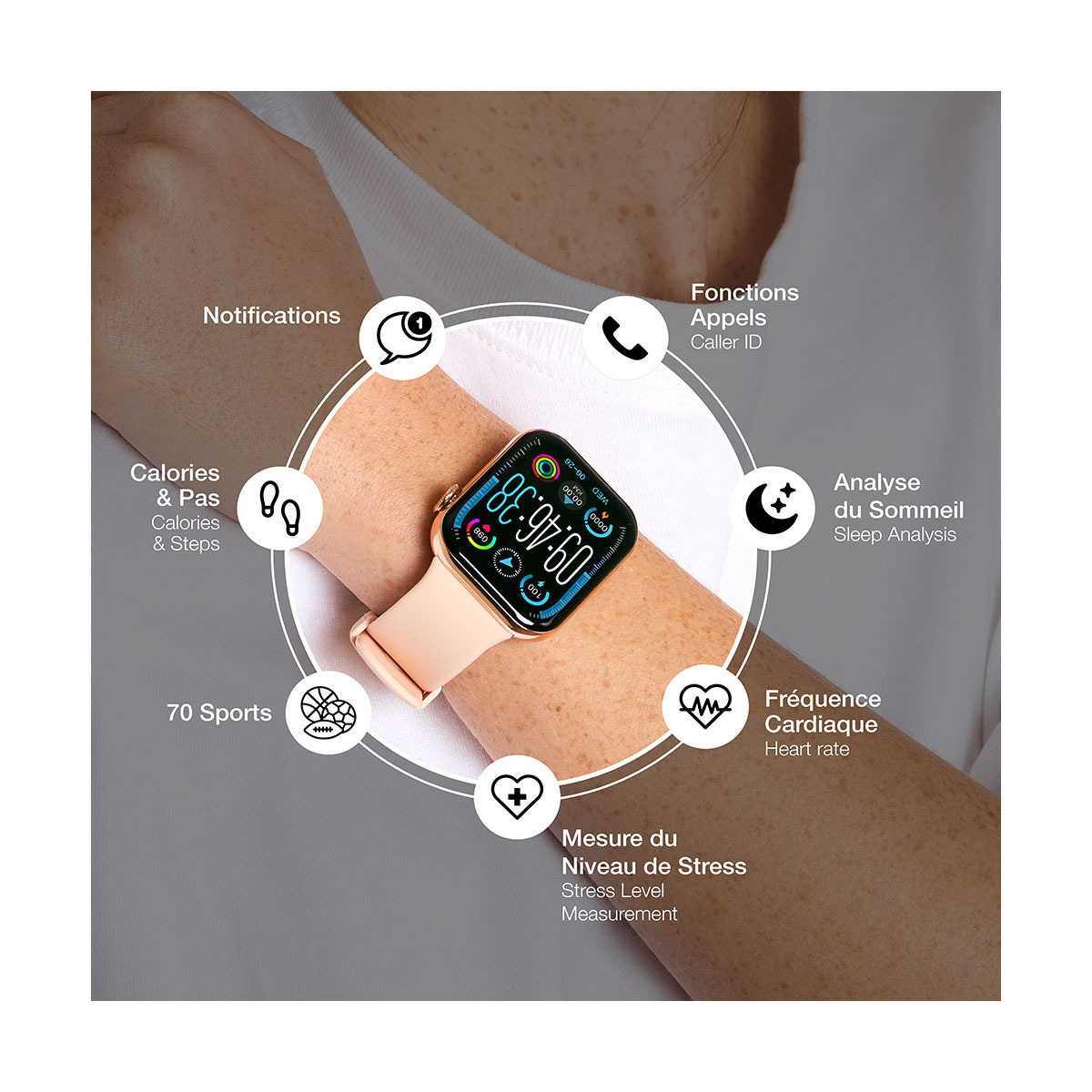 BigBen Connected Square Smartwatch with Heart Rate Monitor (Pink) view 2